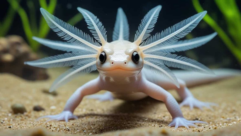 A Playful Axolotl Enjoying Its Time In An Aquarium