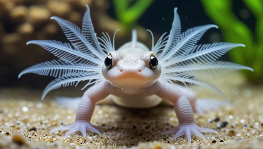 A Snapshot Of An Axolotl Within The Glass Walls Of An Aquarium