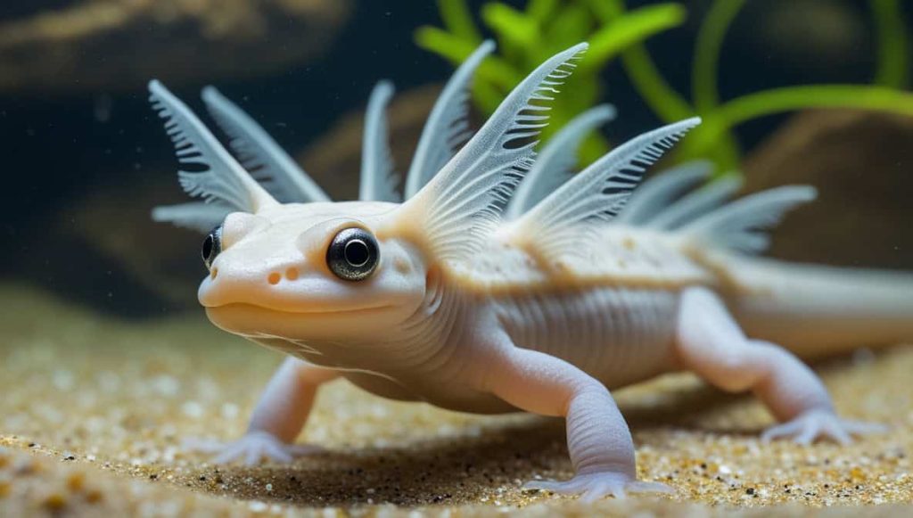 A Still Of An Axolotl Lounging In Its Aquarium