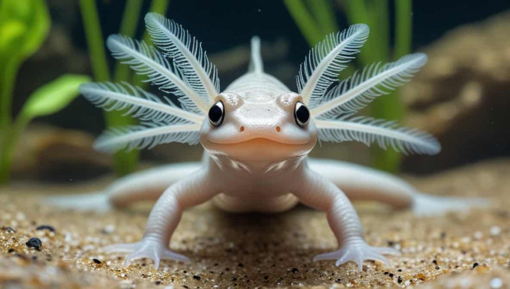 A Vibrant Axolotl Spotted Inside An Aquarium