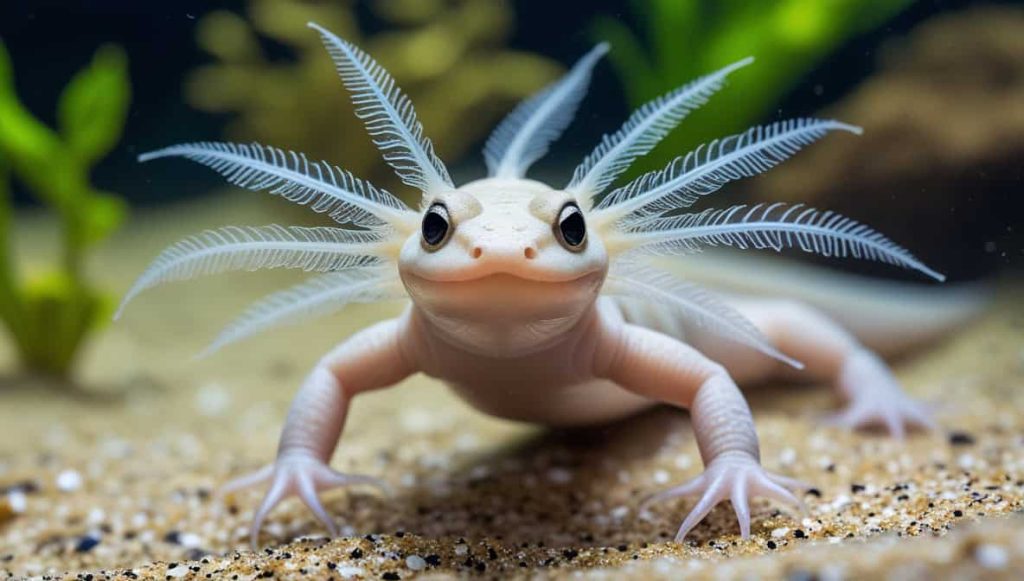 A View Of An Axolotl Resting In An Aquarium