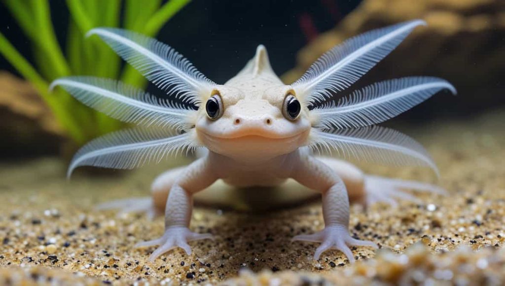 Axolotl In A Brightly Lit Aquarium