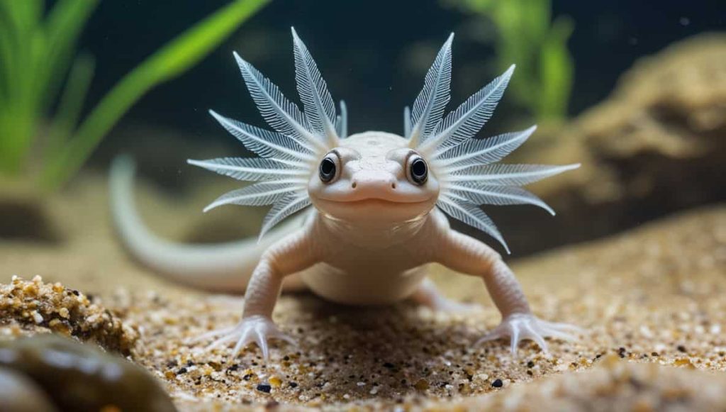 Axolotl Posing For The Camera In An Aquarium