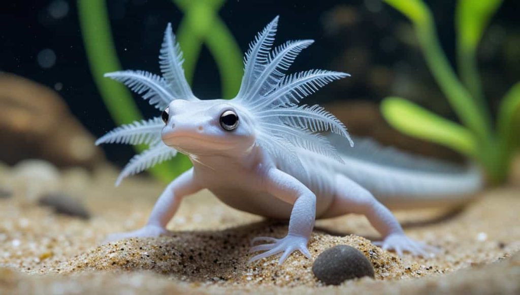 Axolotl Swimming Gracefully In Its Aquarium Home