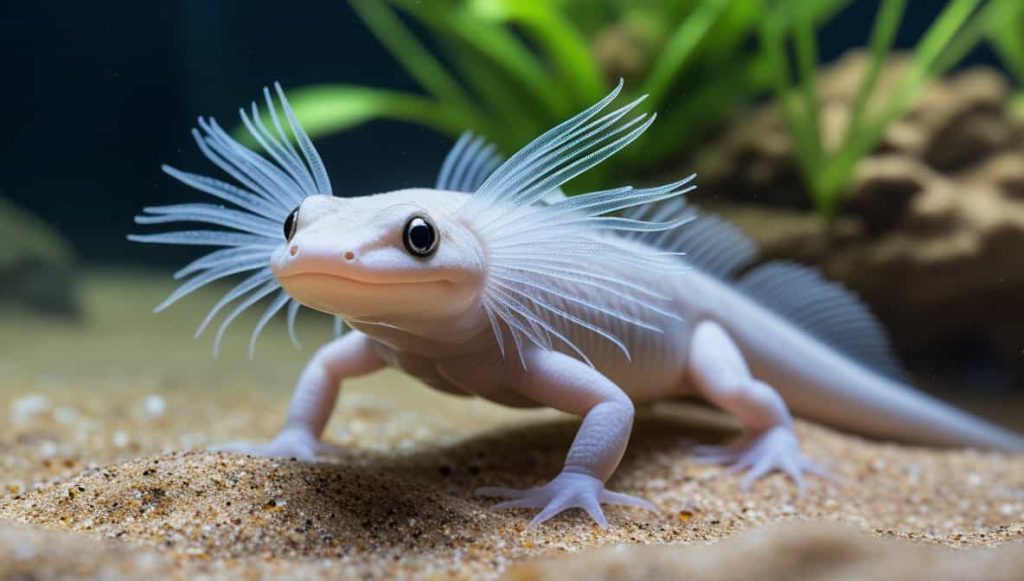 Illustration Of An Axolotl Enjoying Life In An Aquarium