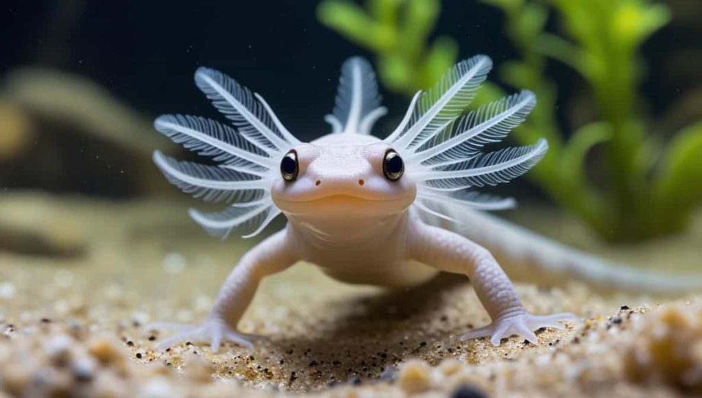 Realistic Image Of An Axolotl In A Decorative Aquarium